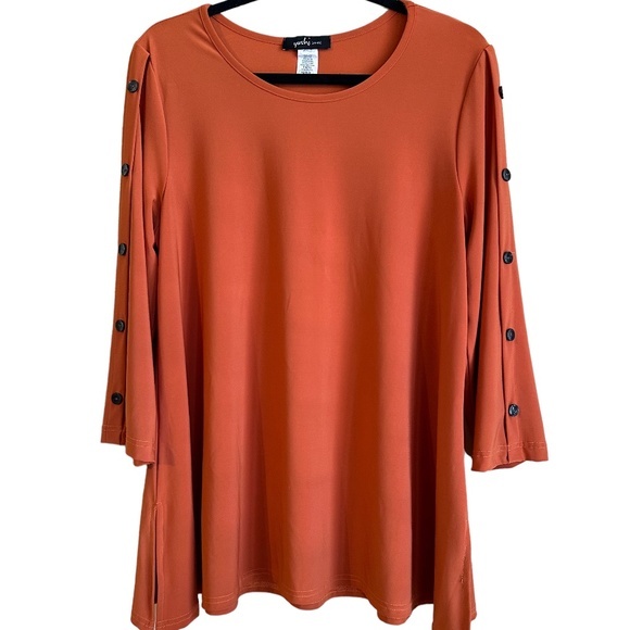 Yushi 3/4 Sleeve Rust Orange Pull Over Tunic Top‎ Sz L - Picture 1 of 7